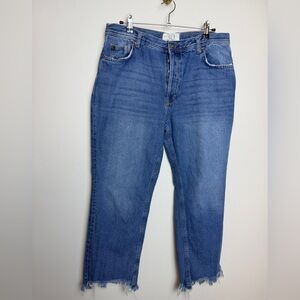 free people distressed cropped straight jeans size 30 medium wash